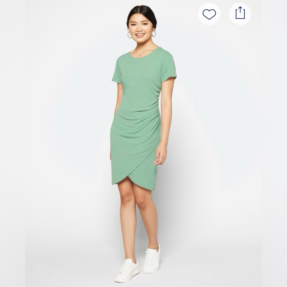 Z Supply Green Asymmetrical Ruched Wrap Knit Dress